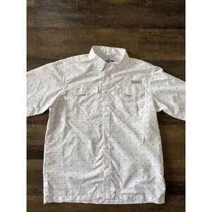 Habit Shirt Mens Large White Red Blue Fish Star Short Sleeve Solar Factor July